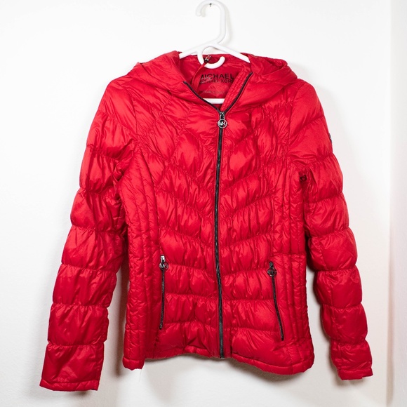 Michael Michael Kors Red Hooded Packable Down Puffer Coat - Picture 2 of 6
